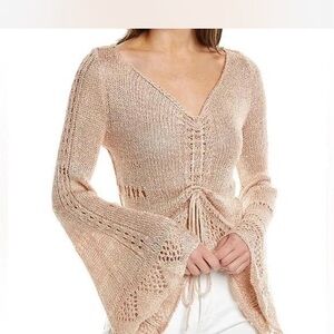 Free people zinnia ruched bell sleeve knit top XS Extra small